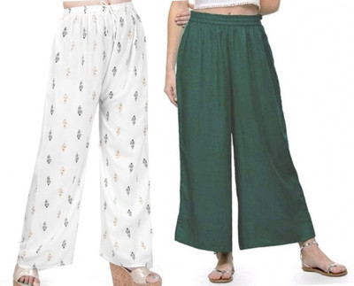 HouseOfCommon Flared Women White, Green Trousers