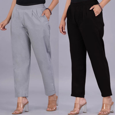 Solid stitching Regular Fit Women Black, Grey Trousers