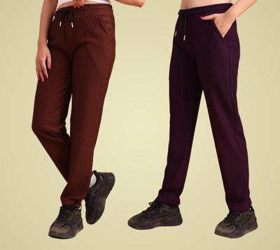 GIBBONTE Self Design Women Brown, Maroon Track Pants