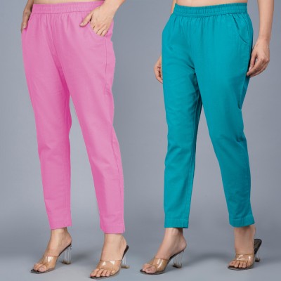 QuaClo Regular Fit Women Pink, Light Blue Trousers