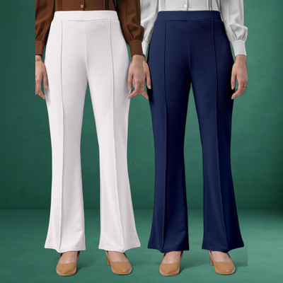 Trouserwala Loose Fit Women White, Dark Blue Trousers