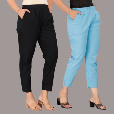 Zucii Regular Fit Women Black, Light Blue Trousers