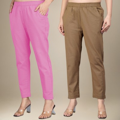 DGSM CRAFT Regular Fit Women Pink, Brown Trousers