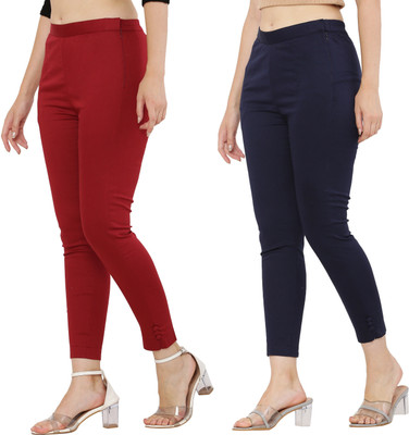 Priya Point Regular Fit Women Blue, Red Trousers