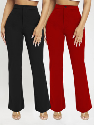 Toochki Regular Fit Women Black, Red Trousers