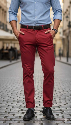 MyraaCloset Comfort Fit Men Red Trousers