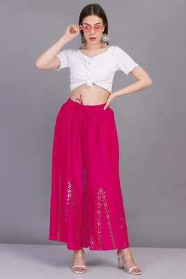 MIXOF Flared Women Pink Trousers