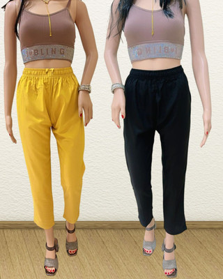CLOV Regular Fit Women Black, Yellow Trousers