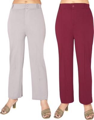 Fashion Bazaar Straight Fit Women Maroon, Grey Trousers