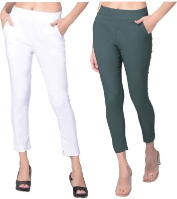 Comfort Lady Regular Fit Women White, Dark Green Trousers