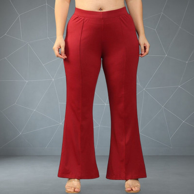 Trouserwala Comfort Fit, Regular Fit Women Maroon Trousers