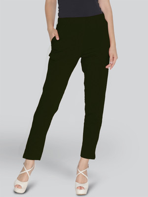 Lyra Slim Fit Women Dark Green Trousers