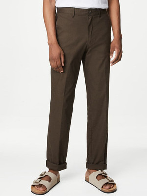 MARKS & SPENCER Regular Fit Men Brown Trousers