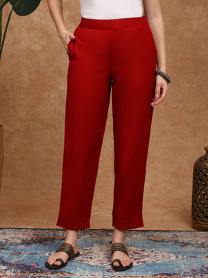 Globus Straight Fit Women Maroon Trousers