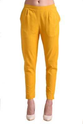 Fab Queens Slim Fit Women Yellow Trousers