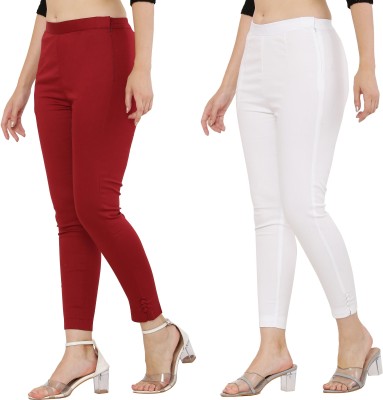 Priya Point Regular Fit Women White, Red Trousers