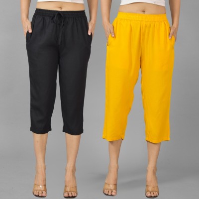 QuaClo Regular Fit Women Black, Yellow Trousers