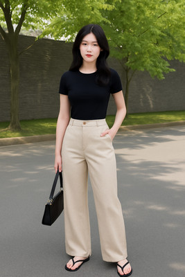 Avyola Straight Fit Women Cream Trousers