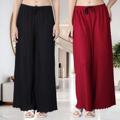 KWSH Regular Fit Women Black, Maroon Trousers
