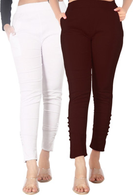 DKD Regular Fit Women White, Brown Trousers
