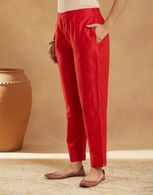 Fabindia Regular Fit Women Red Trousers