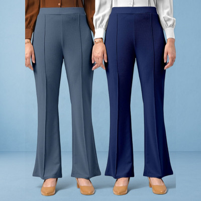 lookskky Comfort Fit, Regular Fit Women Grey, Dark Blue Trousers