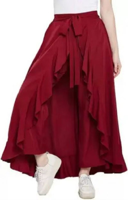 femus Flared Women Maroon Trousers