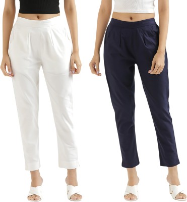 D&H Regular Fit Women Dark Blue, White Trousers