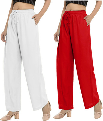 fheo Flared Women White Trousers
