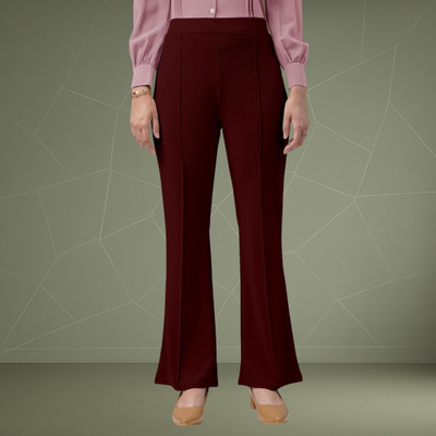Trouserwala Comfort Fit, Regular Fit Women Maroon Trousers