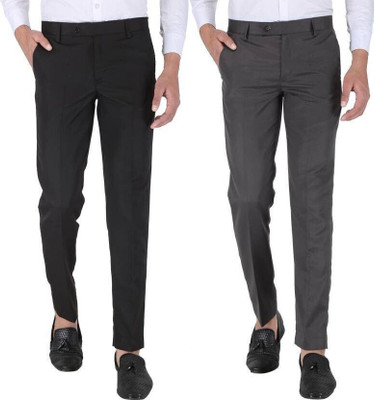 Q AND K Regular Fit Men Black, Grey Trousers