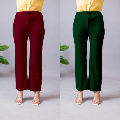 High Glitz Regular Fit Women Maroon, Dark Green Trousers