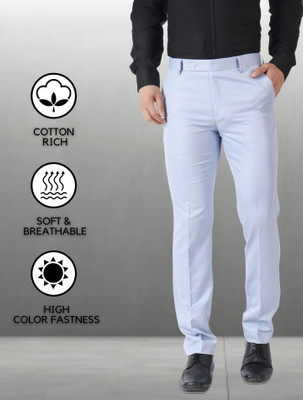 SYLZON Slim Fit Men Light Blue Trousers