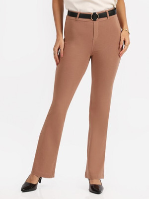 BlissClub AM:PM Cotton Flare Pants, Lite - Tall Regular Fit Women Brown Trousers