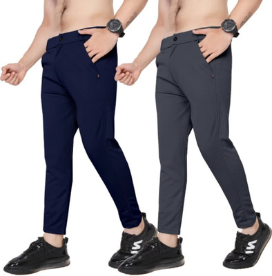USIGO Comfort Fit Men Dark Blue, Grey Trousers