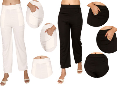Fashion Bazaar Regular Fit Women White, Black Trousers