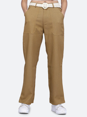 FIREAGE Loose Fit Women Beige Trousers