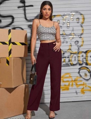 Smartvision Slim Fit Women Maroon Trousers