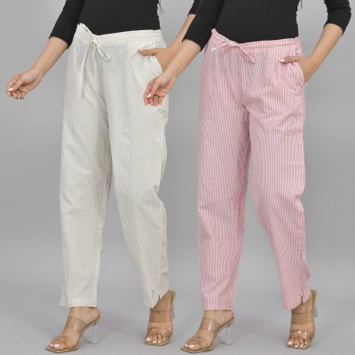 QuaClo Regular Fit Women Cream, Pink Trousers