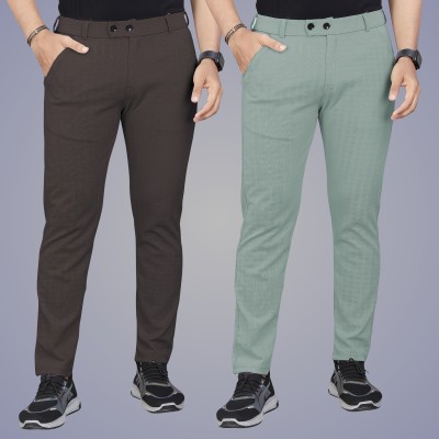 GIBBONTE Regular Fit Men Brown, Light Green Trousers