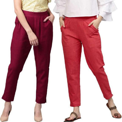 Me Craft Regular Fit Women Red, Maroon Trousers