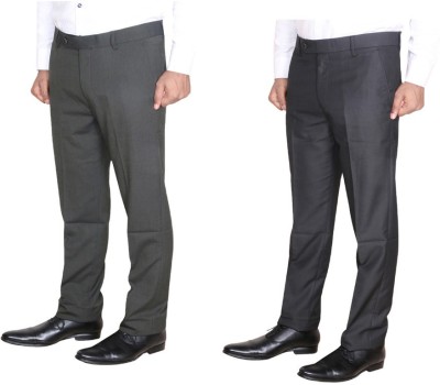 Indistar Regular Fit Men Brown, Grey Trousers