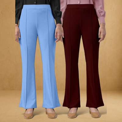 nitafashion Comfort Fit, Regular Fit Women Light Blue, Maroon Trousers