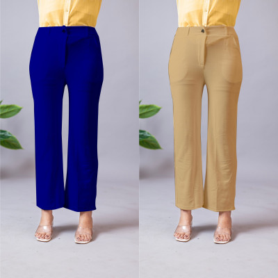 INDIANRANG Regular Fit Women Blue, Beige Trousers