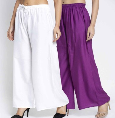 Bamboo Breeze Flared Women White, Purple Trousers