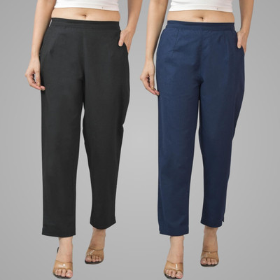 QuaClo Regular Fit Women Black, Dark Blue Trousers