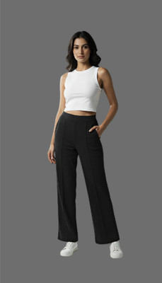 DISCOFASHIONHUB Straight Fit Women Black Trousers