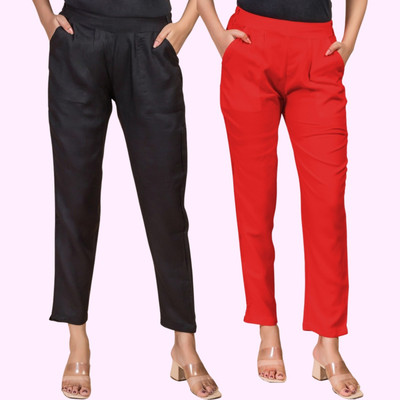 SAAV Regular Fit Women Black, Red Trousers