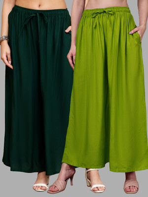 VALLES365 by S.c. Flared Women Light Green, Dark Green Trousers