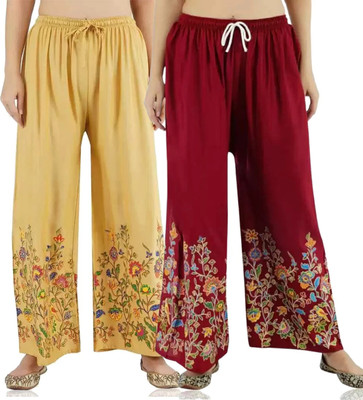 OMAAYA Comfort Fit Women Beige, Maroon Trousers